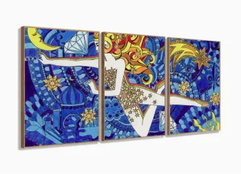 Quadro Em Tecido Beatle.s Lucy In The Sky With Diamonds 120x60 3 peças com moldura filete