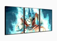Quadro Goku Dragon Ball decorativo com Tela em Tecido 3 peças com moldura filete - Foto 3