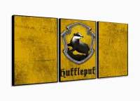 Quadro Harry Potter Huflepuff Decorativo Com Tela Em Tecido 120x60 3 peças com moldura filete - Foto 3