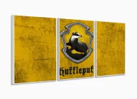 Quadro Harry Potter Huflepuff Decorativo Com Tela Em Tecido 120x60 3 peças com moldura filete - Foto 4