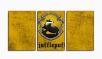 Quadro Harry Potter Huflepuff Decorativo Com Tela Em Tecido 120x60 3 peças com moldura filete - Foto 6