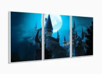 Quadro Hogwarts Castel Harry Potter Com Tela Em Tecido 3 peças com moldura filete - Foto 4