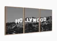 Quadro Hollywood Em Preto E Branco Decorativo Em Tecido 120x60 3 peças com moldura filete