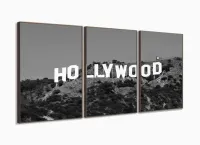 Quadro Hollywood Em Preto E Branco Decorativo Em Tecido 120x60 3 peças com moldura filete - Foto 2