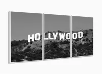 Quadro Hollywood Em Preto E Branco Decorativo Em Tecido 120x60 3 peças com moldura filete - Foto 4
