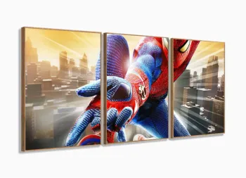 Quadro Homem Aranha Spiderman Decorativo Sala Quarto 3 peças com moldura filete