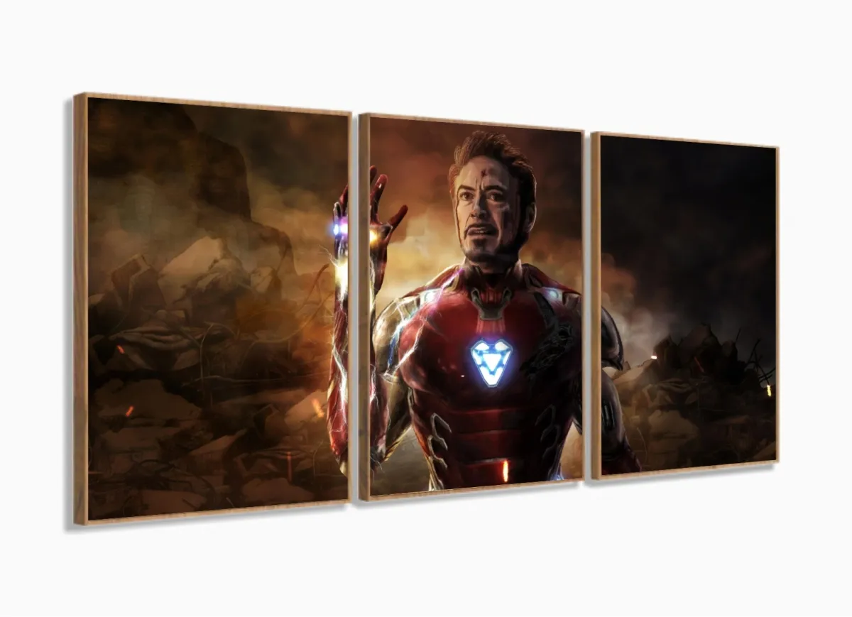 Quadro Homem de Ferro Para Quarto 120x60 3 peças Mosaico com moldura filete Imagem
