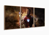 Quadro Homem de Ferro Para Quarto 120x60 3 peças Mosaico com moldura filete