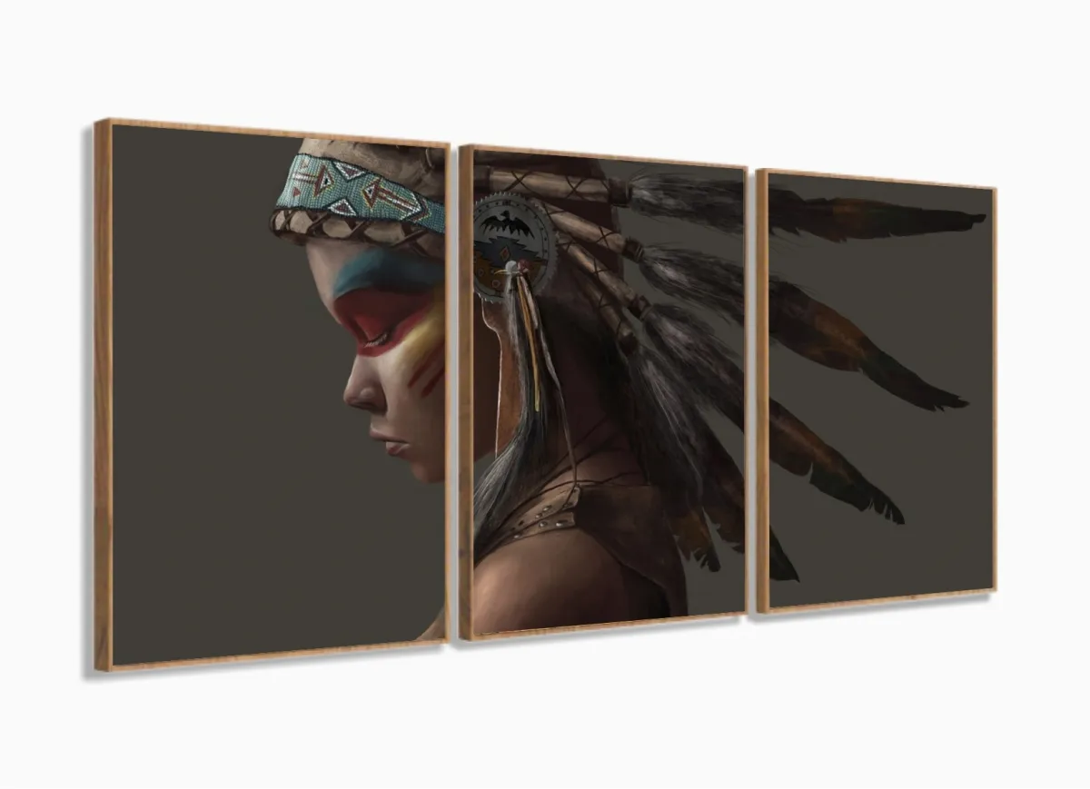 Quadro Índio Americano Artístico Sala Em Tecido 120x60 com moldura filete Imagem