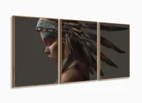 Quadro Índio Americano Artístico Sala Em Tecido 120x60 com moldura filete