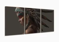 Quadro Índio Americano Artístico Sala Em Tecido 120x60 com moldura filete - Foto 2