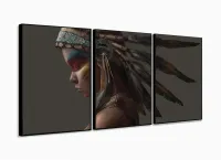 Quadro Índio Americano Artístico Sala Em Tecido 120x60 com moldura filete - Foto 3