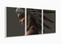 Quadro Índio Americano Artístico Sala Em Tecido 120x60 com moldura filete - Foto 4