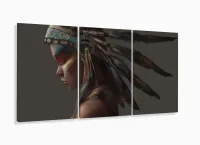 Quadro Índio Americano Artístico Sala Em Tecido 120x60 com moldura filete - Foto 5