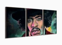 Quadro Jimi Hendrix Moderno Em Tecido 3 Peças 120x60 com moldura filete - Foto 2