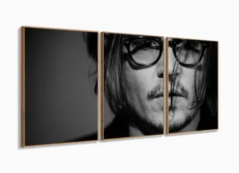 Quadro Johnny Depp Decorativo Preto E Branco 125x60 3 peças com moldura filete