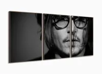 Quadro Johnny Depp Decorativo Preto E Branco 125x60 3 peças com moldura filete - Foto 2