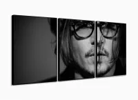 Quadro Johnny Depp Decorativo Preto E Branco 125x60 3 peças com moldura filete - Foto 3