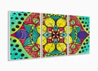 Quadro Mandala Para Sala Quarto Hall Colorido 3 Peças 120x60 com moldura filete - Foto 4