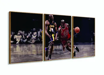 Quadro Michael Jordan Jogando decorativo com Tela em Tecido 120x60 com moldura filete