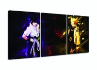 Quadro Mosaico Para Quarto Naruto e Sasuke Uchiha 120x60 em tecido 3 peças com moldura filete - Foto 3