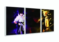 Quadro Mosaico Para Quarto Naruto e Sasuke Uchiha 120x60 em tecido 3 peças com moldura filete - Foto 4