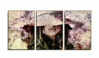 Quadro Mulher Vintage Sala Escritório Em Tecido 120x60 3 peças com moldura filete - Foto 6