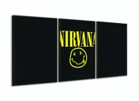 Quadro Nirvana Música Banda Decorativo Em Tecido 3 Peças com moldura filete - Foto 2