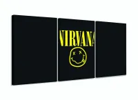 Quadro Nirvana Música Banda Decorativo Em Tecido 3 Peças com moldura filete - Foto 3