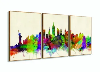 Quadro Nova York Decorativo Colorful Em Tecido 120x60 com moldura filete
