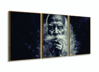 Quadro Para Barbearia Velho Barbudo Cachimbo 120x60 3 peças com moldura filete