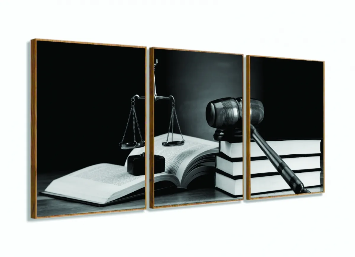Quadro Para Escritório de Advocacia em Preto e Branco 120x60 3 peças com moldura filete Imagem