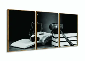 Quadro Para Escritório de Advocacia em Preto e Branco 120x60 3 peças com moldura filete