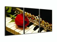Quadro Piano Flauta E Rosa Instrumentos Em Tecido 3 Peças com moldura filete - Foto 2