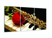 Quadro Piano Flauta E Rosa Instrumentos Em Tecido 3 Peças com moldura filete - Foto 5