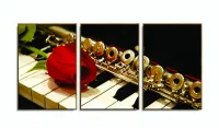 Quadro Piano Flauta E Rosa Instrumentos Em Tecido 3 Peças com moldura filete - Foto 6