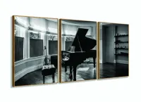 Quadro Piano Música Vintage Decorativo Em Tecido 3 Peças com moldura filete