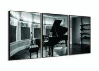 Quadro Piano Música Vintage Decorativo Em Tecido 3 Peças com moldura filete - Foto 2