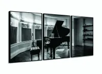 Quadro Piano Música Vintage Decorativo Em Tecido 3 Peças com moldura filete - Foto 3