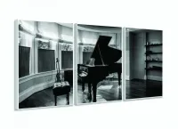 Quadro Piano Música Vintage Decorativo Em Tecido 3 Peças com moldura filete - Foto 4