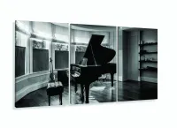 Quadro Piano Música Vintage Decorativo Em Tecido 3 Peças com moldura filete - Foto 5
