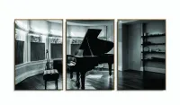 Quadro Piano Música Vintage Decorativo Em Tecido 3 Peças com moldura filete - Foto 6