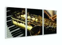 Quadro Piano Teclado E Saxofone Música Decorativo 120x60 com moldura filete - Foto 4