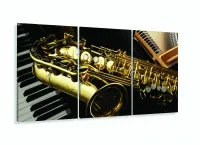 Quadro Piano Teclado E Saxofone Música Decorativo 120x60 com moldura filete - Foto 5