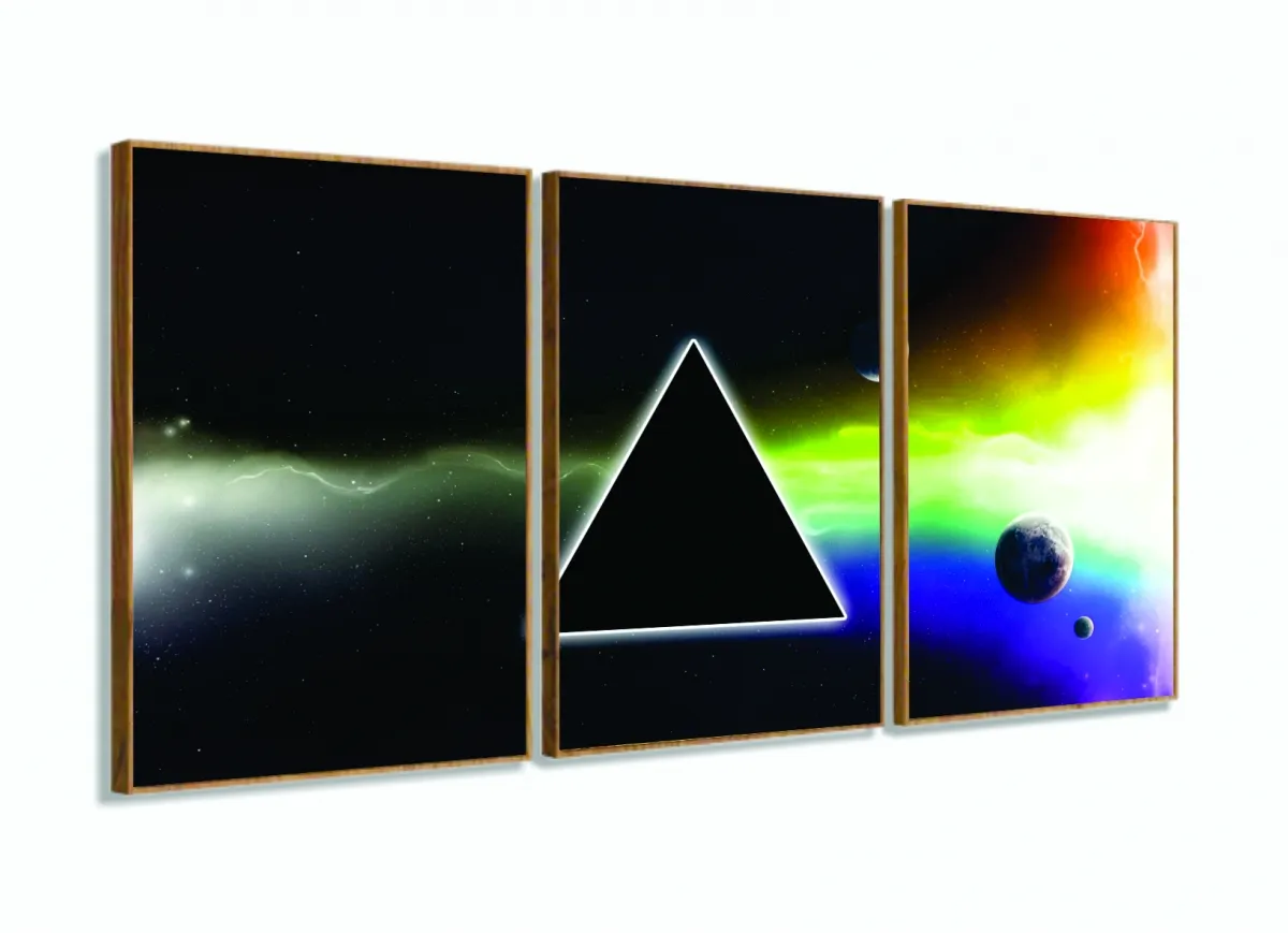 Quadro Pink Floyd Banda Música Decorativo Em Tecido 3 Peças com moldura filete Imagem