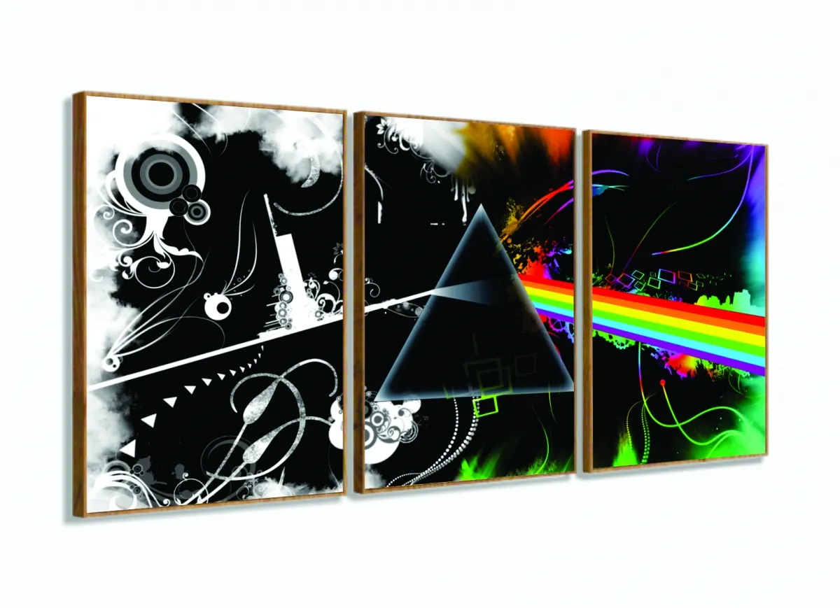 Quadro Pink Floyd Rock Dark Side The Moon Mosaico 3 peças com moldura filete Imagem