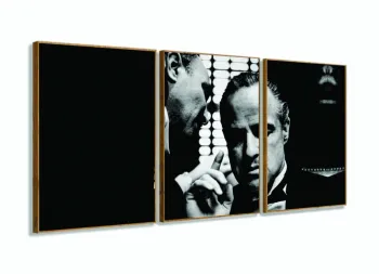 Quadro Poderoso Chefão Decorativo Preto E Branco Tela Em Tecido 120x60 com moldura filete