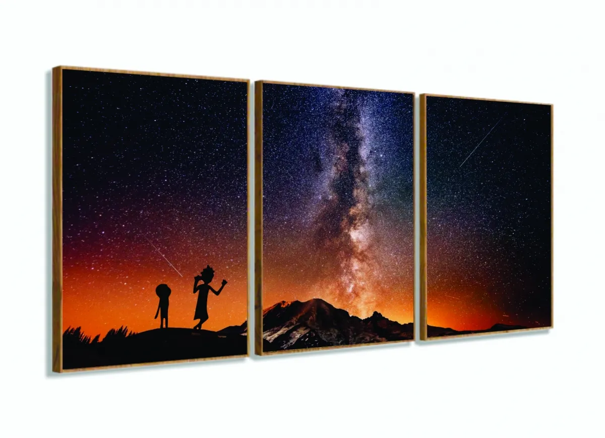 Quadro Ricky and Morty Universos Mosaico 3 Peças decorativo com moldura filete Imagem