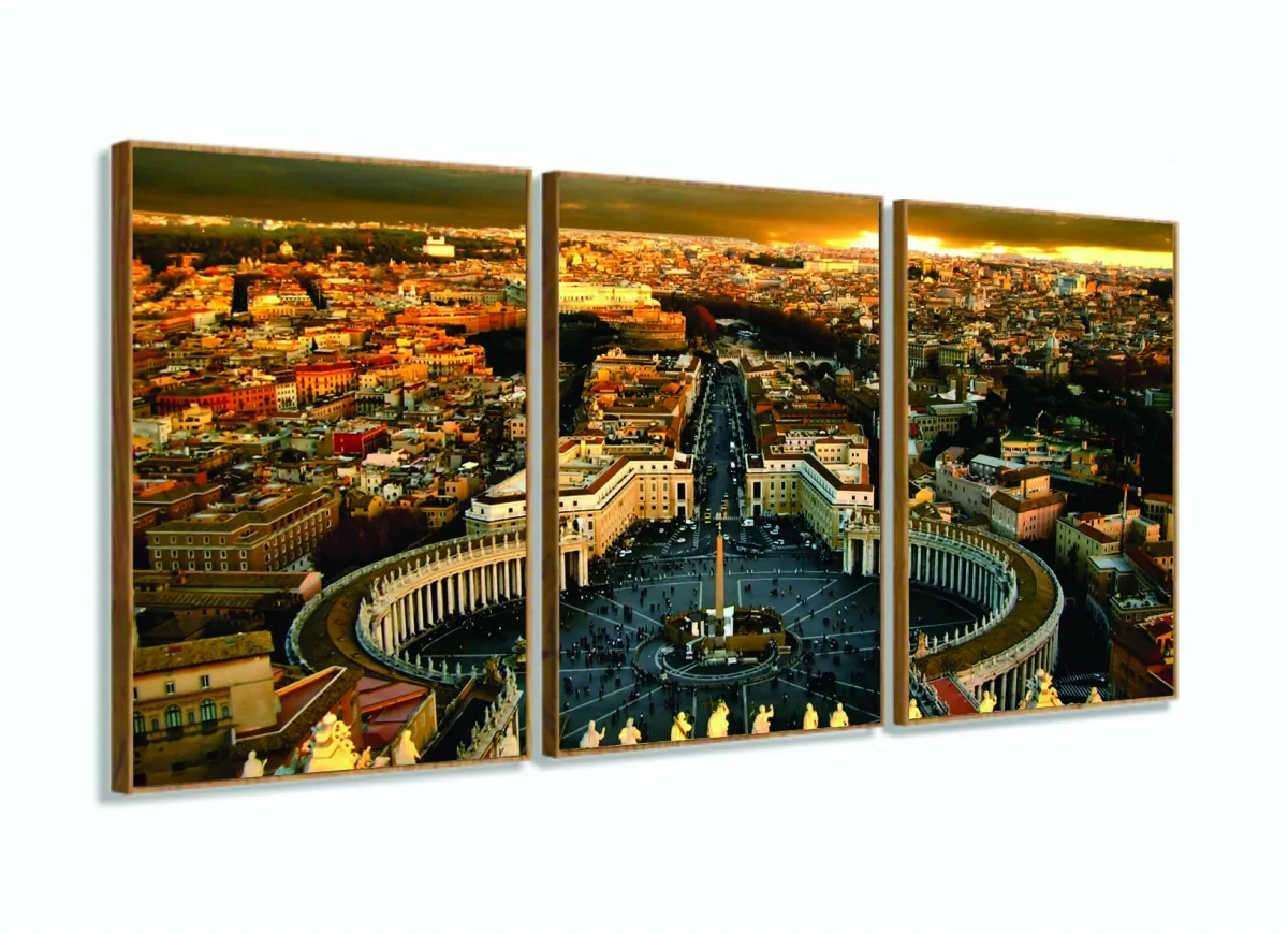 Quadro Roma Na Itália Decorativo Tela Em Tecido 120x60 3 peças com moldura filete Imagem