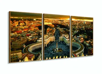 Quadro Roma Na Itália Decorativo Tela Em Tecido 120x60 3 peças com moldura filete